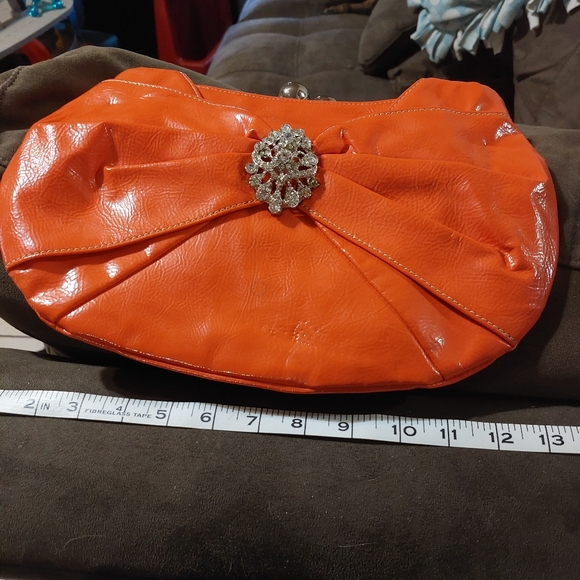 Vintage Orange Faux Leather & Rhinestone Clutch - Picture 12 of 13